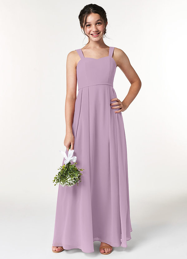 Azazie Simoan Junior Abito A-Line in Chiffon Scollo a Cuore Glicine image1