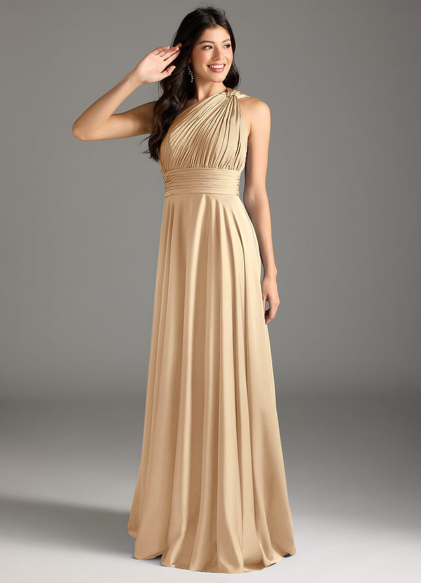 Charlize Bridesmaid Dresses Champagne A-Line One Shoulder Stretch Satin Dress image1