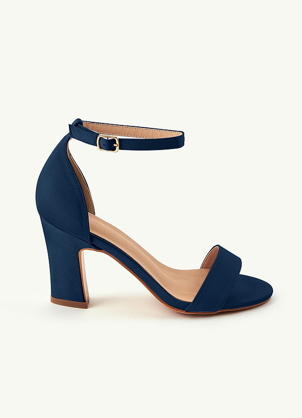front Matching Color Stretch Satin One Strap Buckle Chunky Heel Sandals