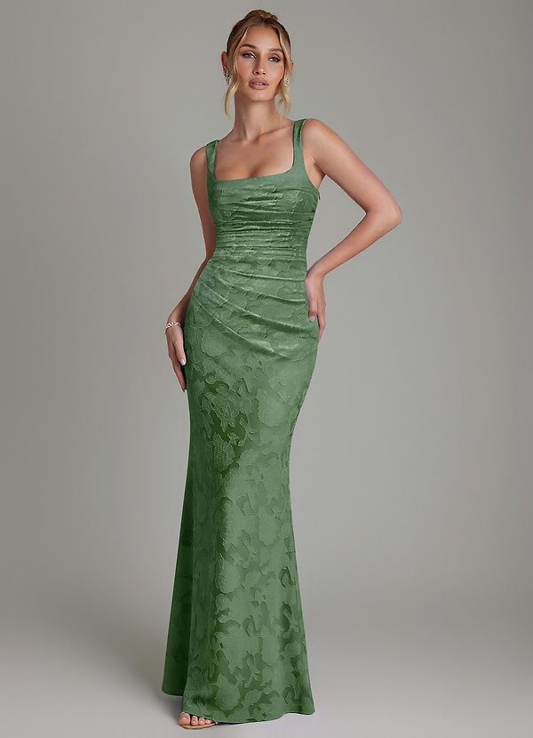 Azazie Agustina Brautjungfernkleider Meerjungfrau-Linie Korsett Blumen-Burnout Kleid Eukalyptus image1