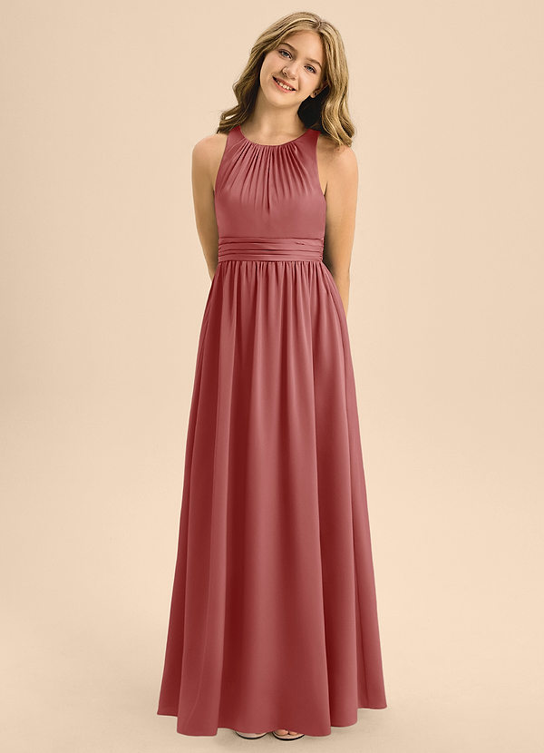 Azazie Jaylah Junior A-Linie Plissee Stretch-Satin Kleid Antike Rose image1