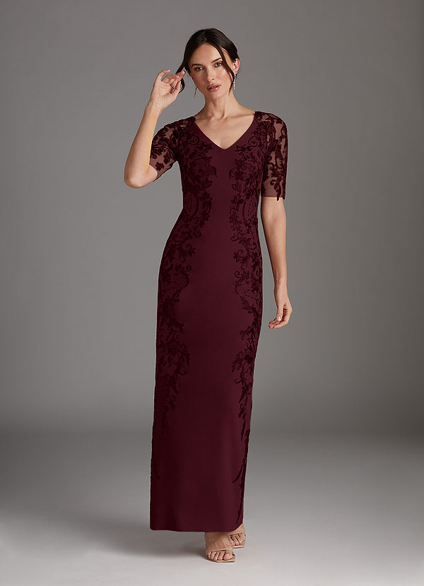 Azazie Farrah Cabernet Sheath Lace Stretch Crepe Dress Ready to