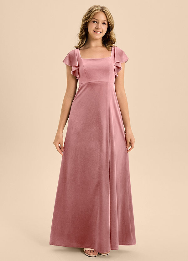 Azazie Bondi Junior Dusty Rose A-Line Bow Velvet Dress image1