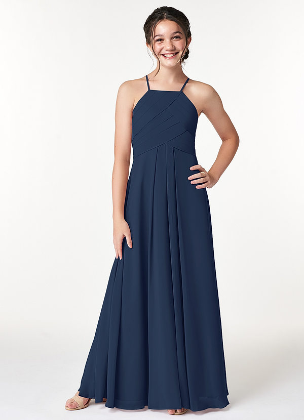 Azazie Ginger Junior Dark Navy A-Line Pleated Chiffon Dress image1