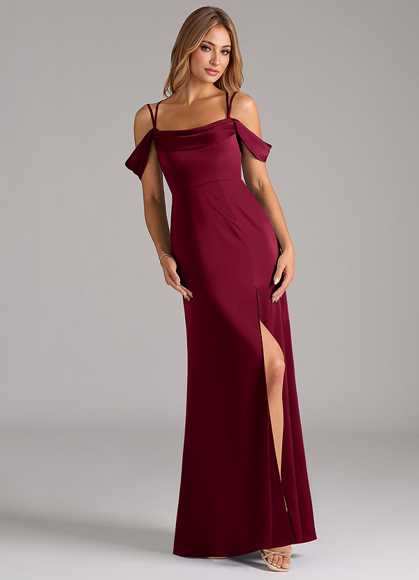 Azazie Callan Bridesmaid Dresses Burgundy A-Line Pleated Stretch Satin Convertible Dress image1