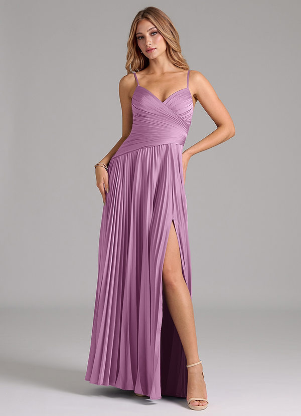 Azazie Vini Abiti da Damigella Abito A-Line in Raso Elasticizzato Plissettato Glicine image1