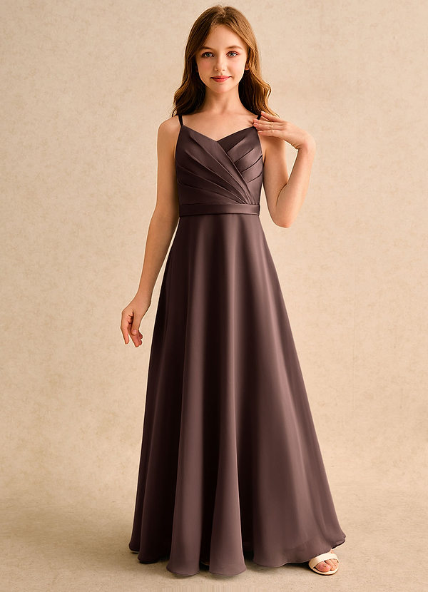 Azazie Umina Girls Formal Bloemenmeisjes Jurken A-Lijn Jurk van Mat Satijn Geplooid Ganache image1