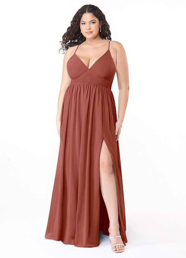 Azazie Aaida Bridesmaid Dresses Auburn A-Line Corset Chiffon Dress image1