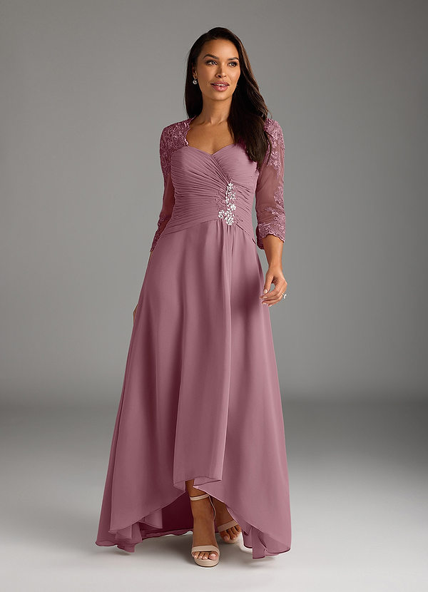 Azazie Devereaux Mother of the Brides Dresses Vintage Mauve A-Line Lace Chiffon Dress image1