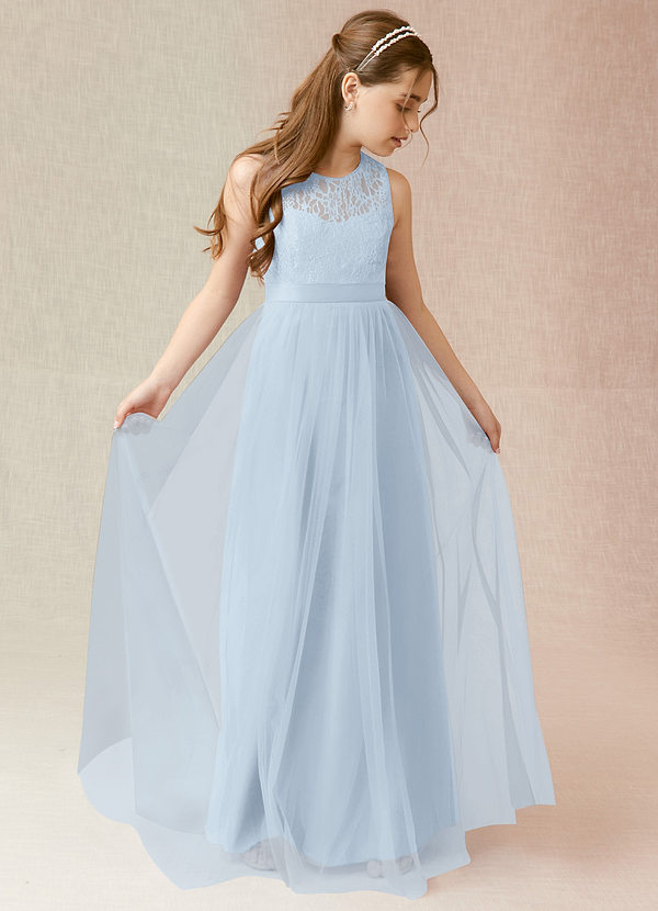 Azazie Georgette A-Line Lace Tulle Floor-Length Junior Bridesmaid Dress image1