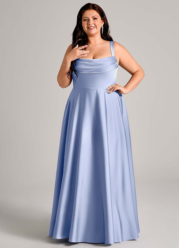 Azazie Shaude Bridesmaid Dresses Ice A-Line Pleated Stretch Satin Dress image1
