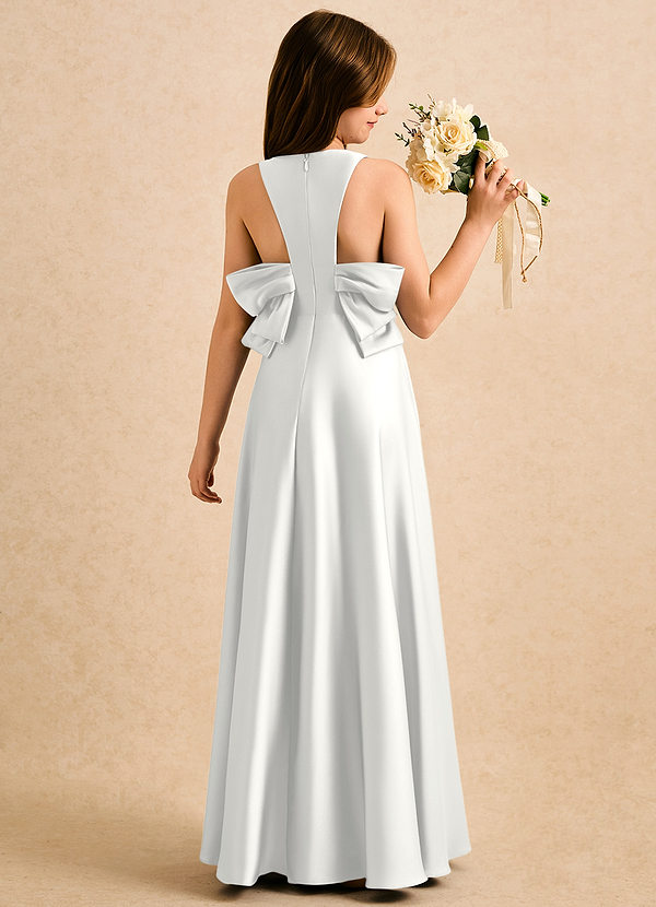 Azazie Nisha Girls Formal Sukienki dla dziewczynek sypiących kwiaty Linia A Pofałdowany Satyna elastyczna Długość podłogi Sukienka image1