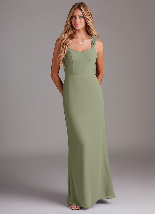 Azazie Denice Bridesmaid Dresses Pistachio Sheath Pleated Chiffon Dress image1