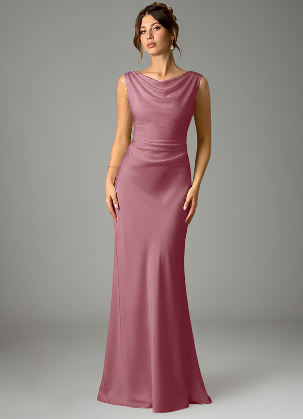 Azazie Kieryn Bridesmaid Dresses Vintage Mauve Mermaid Pleated Stretch Satin Dress image1