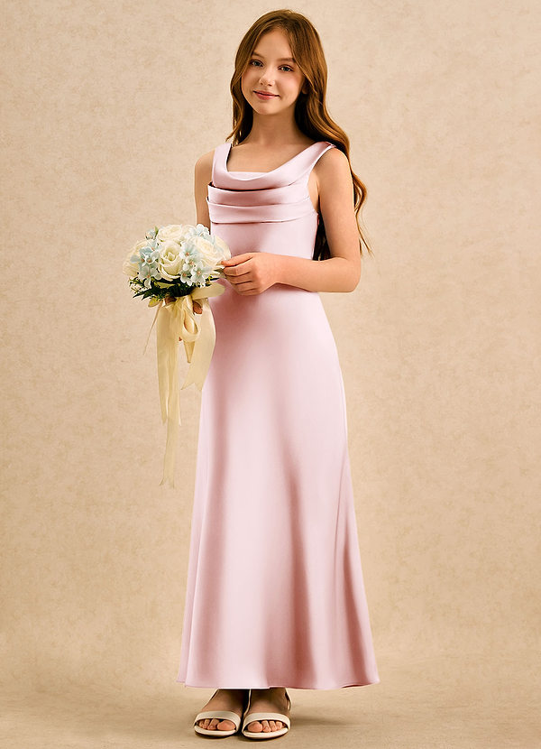 Azazie Raspberry Girls Formal Vestidos de Niña de Flores Vestido de Rosa Rubor de Satén Elástico de Corte en A con Plisado image1