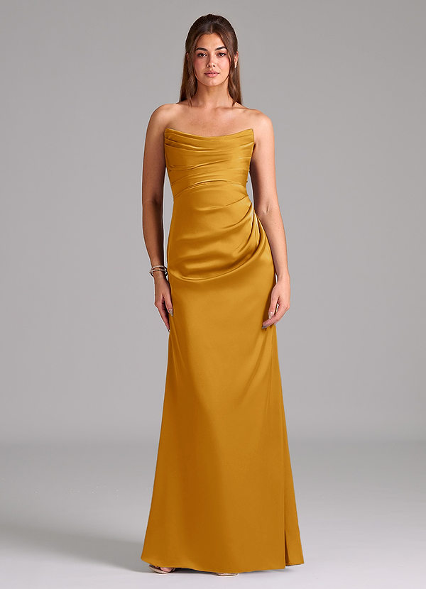 Azazie Lucille Bruidsmeisjes Jurken Converteerbaar Jurk van Stretch Satijn met Zeemeermin Strapless Boterbabbelaar image1