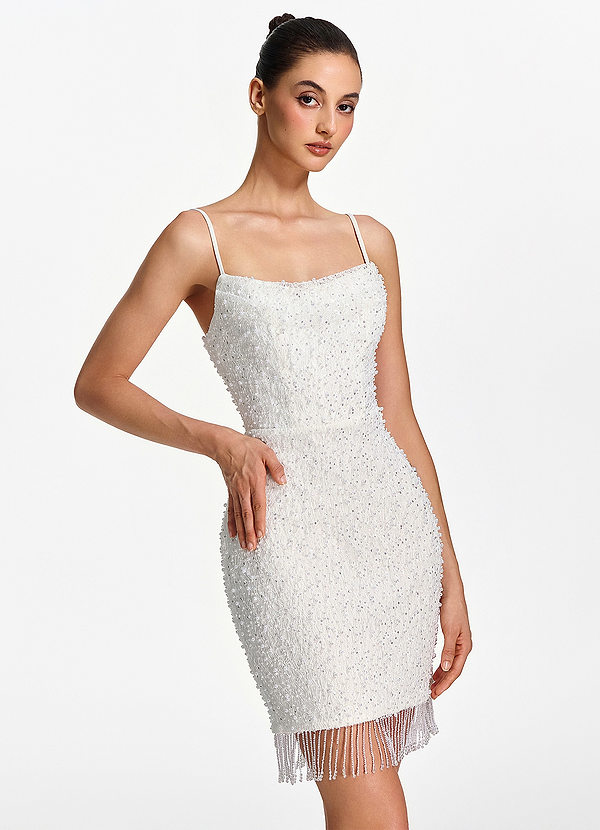 Liliana White Spaghetti Strap Beaded Fringe Lace Up Mini Dress image1