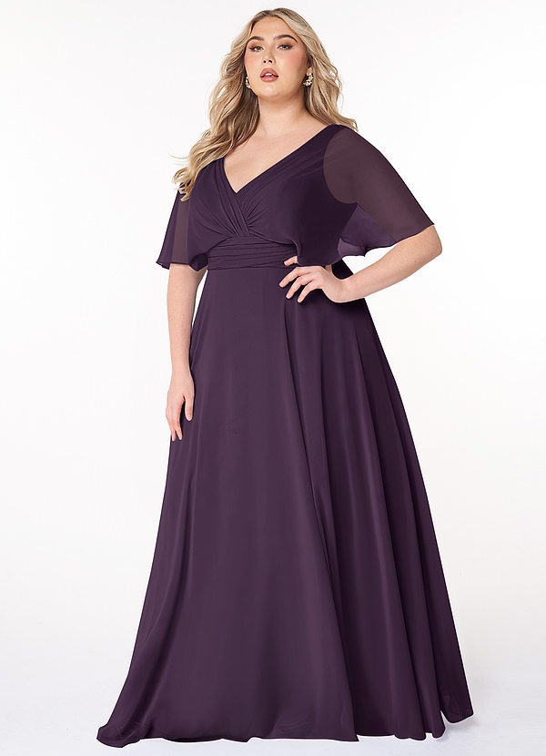 Azazie Pamela Bridesmaid Dresses Plum A-Line V-Neck Pleated Chiffon Dress image1