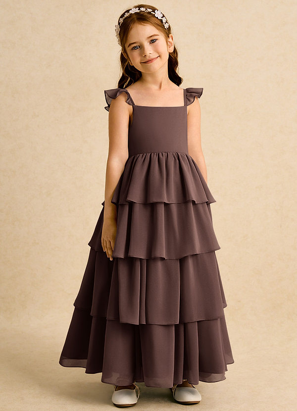 Azazie Boba Flower Girl Dresses Ganache A-Line Square Neckline Chiffon Dress image1
