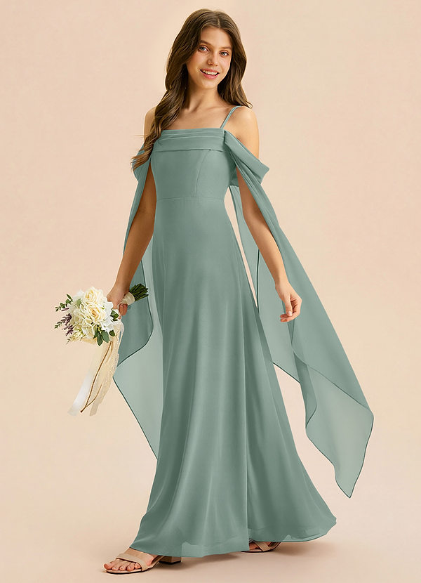 Azazie Moana Junior A-Linie Plissee Chiffon Kleid Silberner Salbei image1