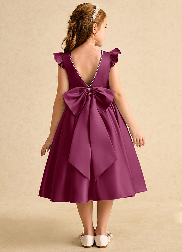 Azazie Dumpling Flower Girl Dresses Mulberry A-Line Bow Matte Satin Dress image1