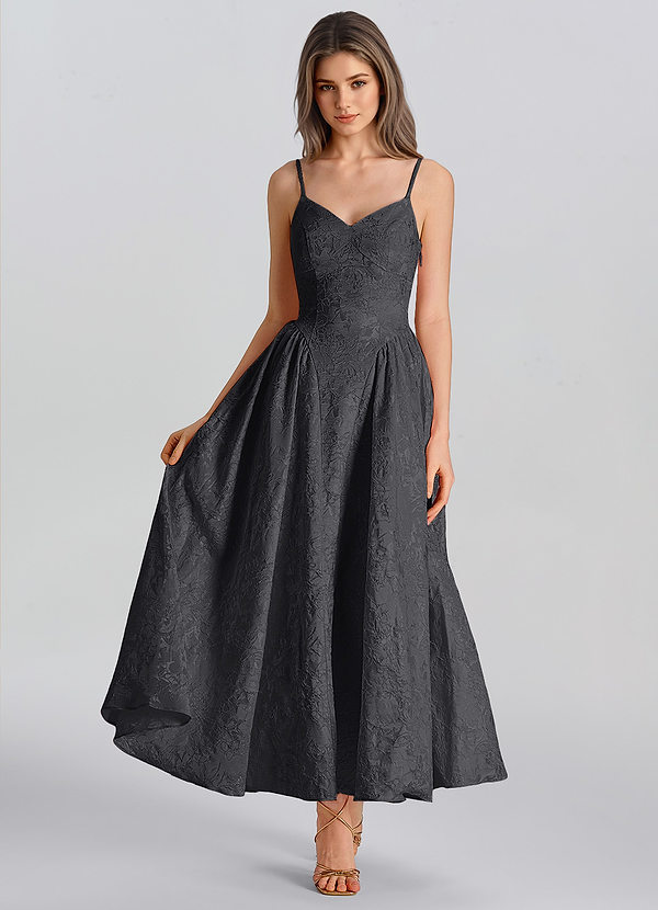 Perrine Zwart Maxi-jurk met jacquardprint, spaghettibandjes en vetersluiting op de rug image1