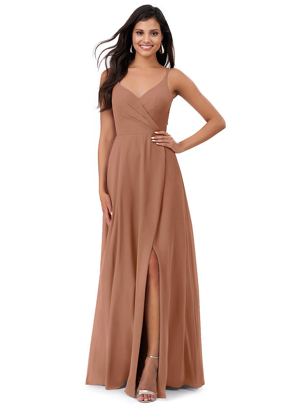Azazie Lennon Bridesmaid Dresses Bronzer A-Line Lace Chiffon Dress image1