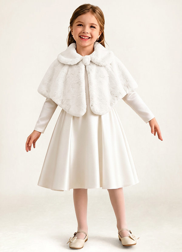 front Flower Girl Faux Fur Collared Cape