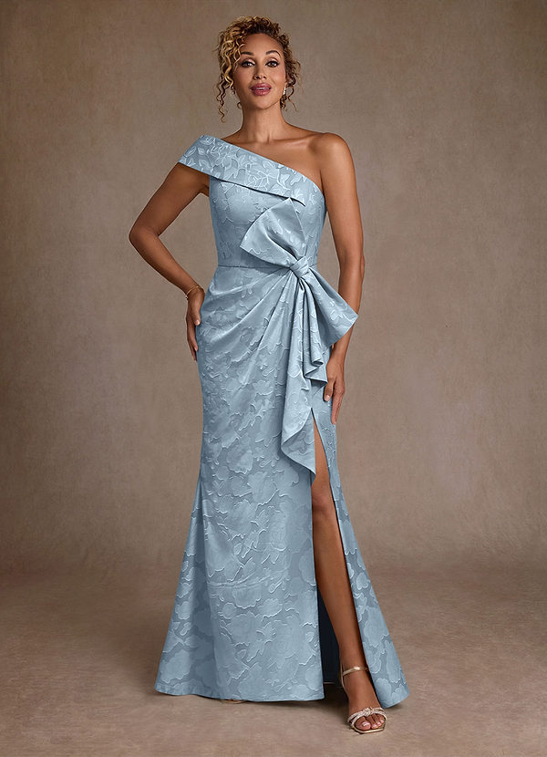 Azazie Hampton Mother of the Brides Dresses Sky Blue Mermaid One Shoulder Floral Burnout Dress image1