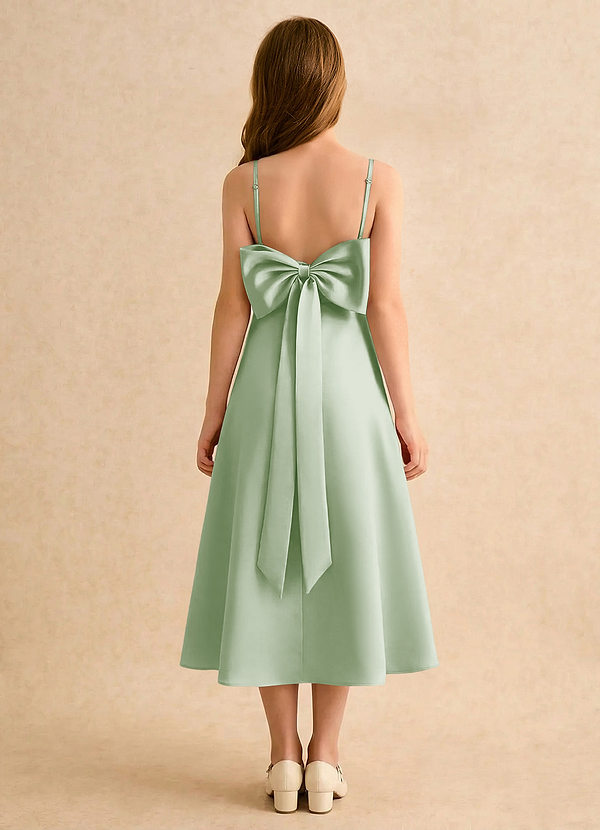 Azazie Jaella Girls Formal Sukienki dla dziewczynek sypiących kwiaty Linia A Pofałdowany Matowy satynowy Długość herbaty Sukienka image1