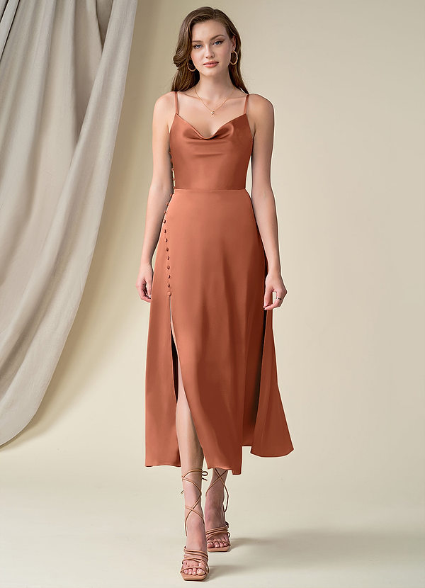 front Azazie Ceci Stretch Satin Dress