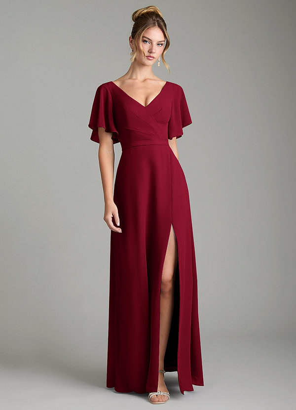 Azazie Ambrosia Bridesmaid Dresses Burgundy A-Line Pleated Chiffon Dress image1