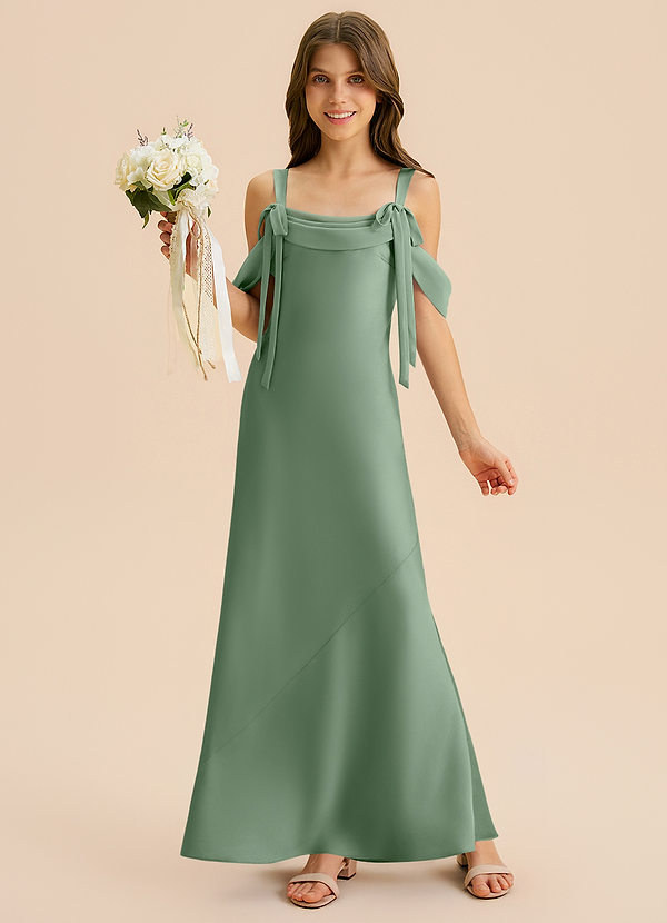 Azazie Bellalina Junior Syrena Pofałdowany Satyna elastyczna Długość podłogi Młodsza druhna Sukienka image1