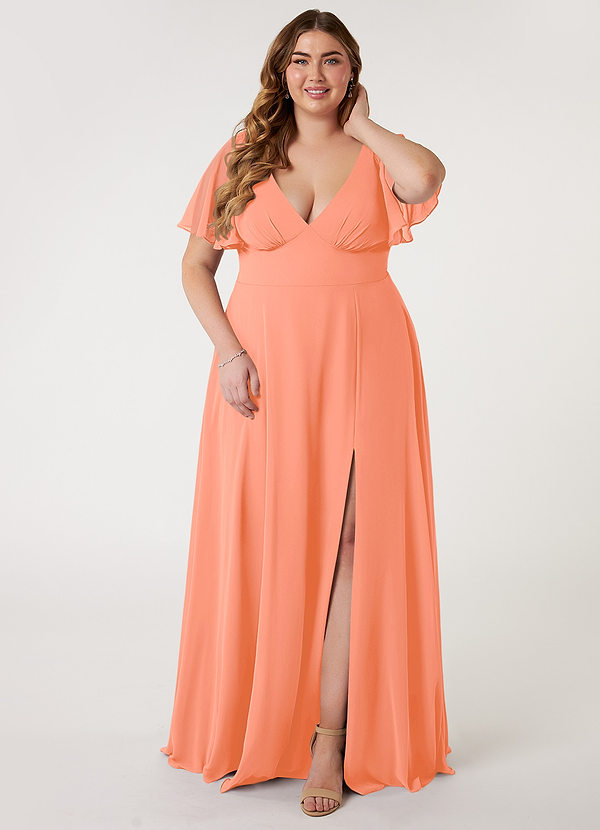 Azazie Kimber Bridesmaid Dresses Sunset A-Line Flounce Sleeve Chiffon Dress image1