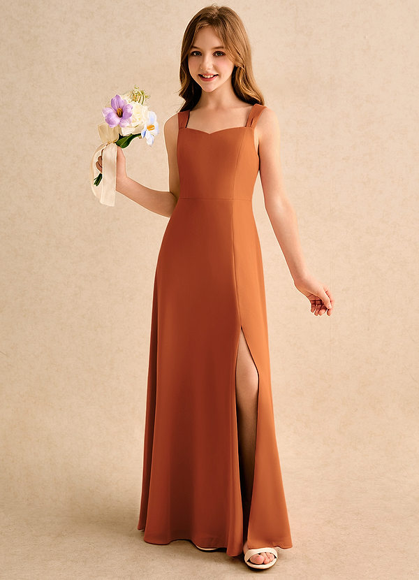 Azazie Makani Girls Formal Robes de Fillette d'Honneur Robe Trapèze en Mousseline de soie Encolure en Forme de Cœur Cannelle image1