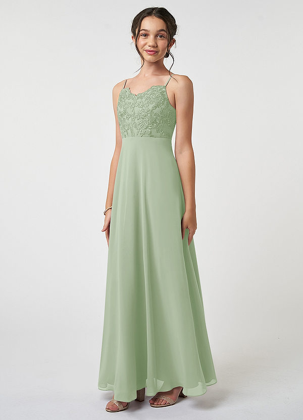 Azazie Sonya Junior Dusty Sage A-Line Lace Chiffon Dress image1