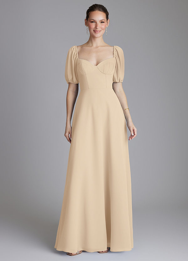 Azazie Fatima Bridesmaid Dresses Champagne A-Line with Pockets Chiffon Dress image1