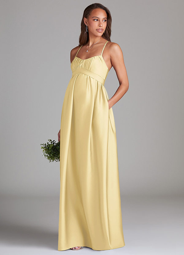 Azazie Llana Brautjungfernkleider für Schwangere A-Linie mit Taschen Stretch-Satin Bodenlänge Kleid image1