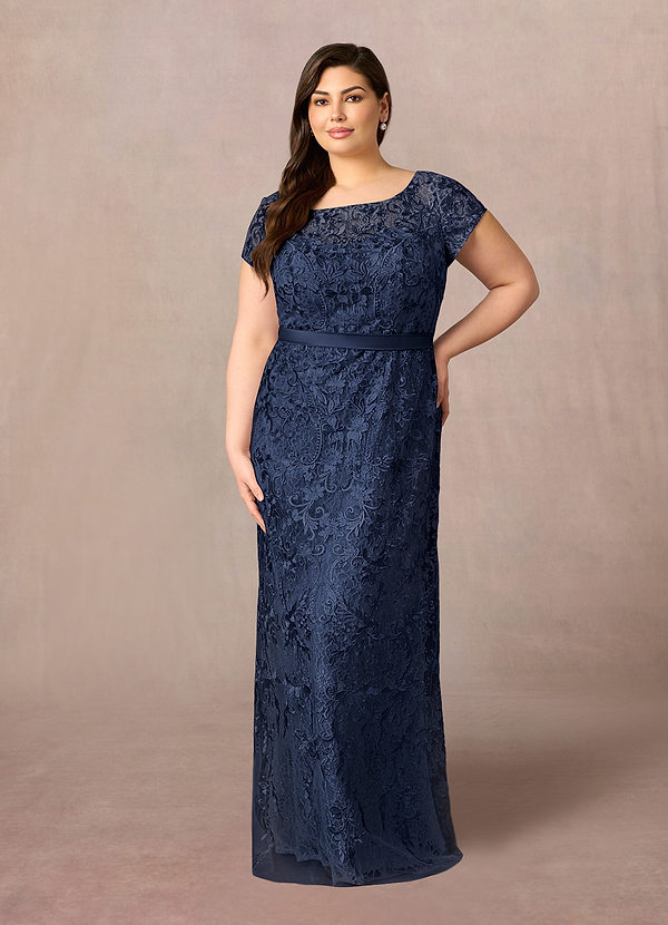 Azazie Dorit Mother of the Brides Dresses Dark Navy Sheath Scoop Lace Dress image1