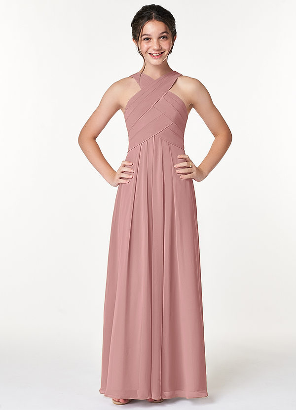 Azazie Kaleigh Junior Dusty Rose A-Line Pleated Chiffon Dress image1