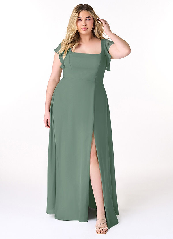 Azazie Bondi Bridesmaid Dresses Eucalyptus A-Line Ruffled Chiffon Dress image1