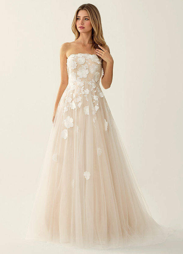 Kalinda Ivory 3D Flowers Corset A-line Tulle Prom Dress image1