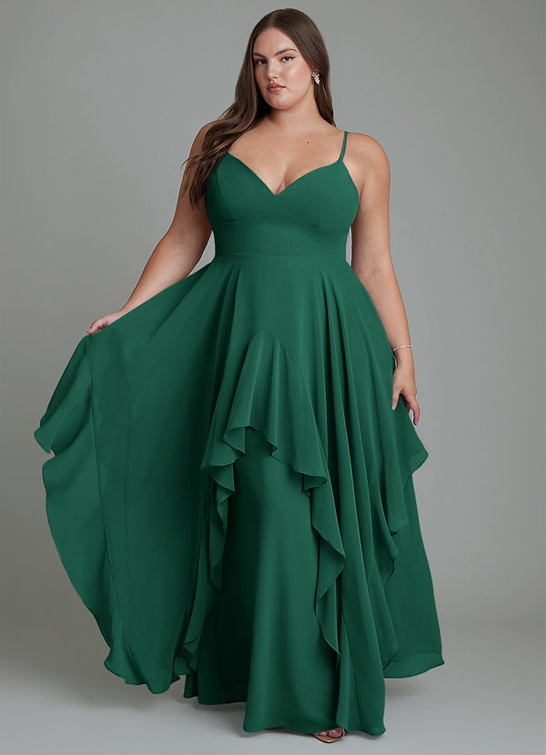 Azazie Zaina Abiti da Damigella Abito A-Line in Chiffon Smeraldo image1