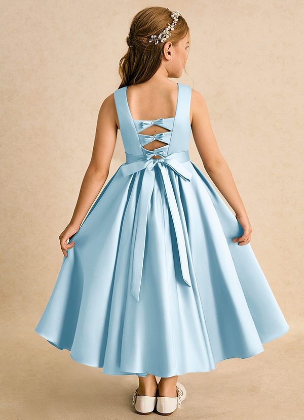 Azazie Junebuj Robes de Fillette d'Honneur Robe Princesse en Mat Satiné Plissée Bleu Ciel image1