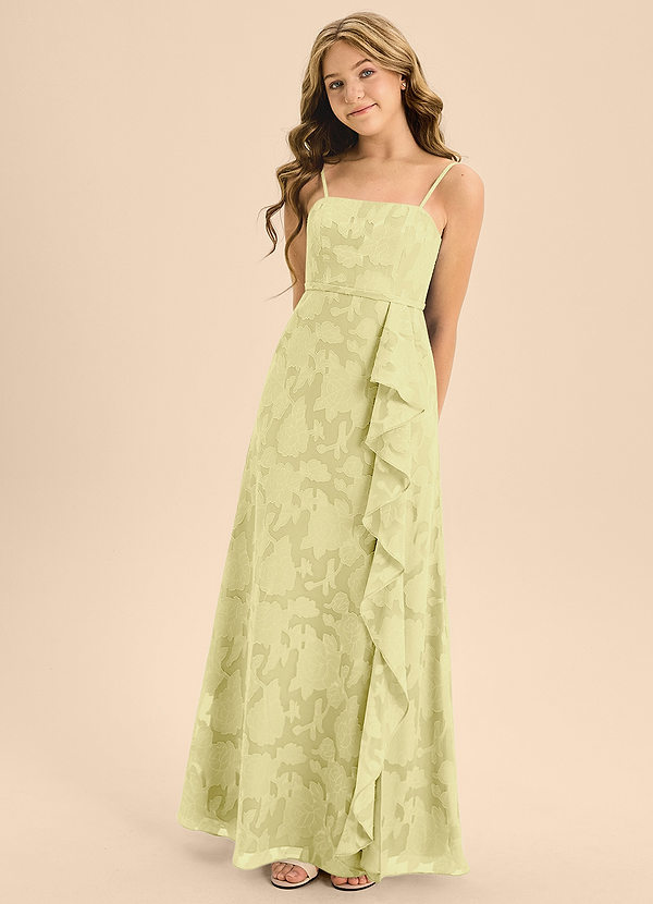 Azazie Kaylee Junior Abito A-Line in Burnout Floreale Con Cintura Sorbetto Al Limone image1