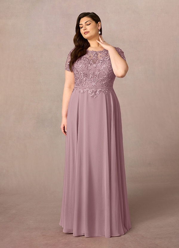 A-line Floor-Length Chiffon Pleated Dress Dusty Rose Plus Size
