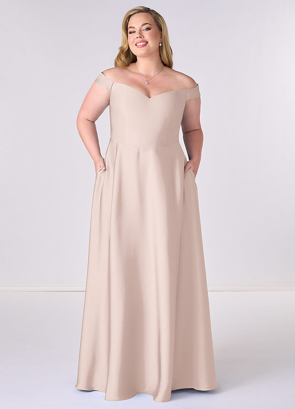 Barbie ♥ Azazie Bridesmaid Dresses Blushing Pink A-Line Off the Shoulder Stretch Satin Convertible Dress image1