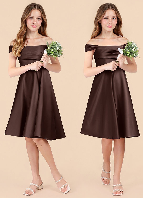 Azazie Amira Junior Ganache A-Line Pleated Stretch Satin Dress image1