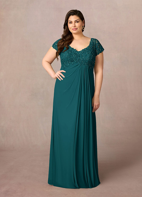 Azazie Macy Mother of the Brides Dresses Peacock A-Line V-Neck Sequin Lace Lace Dress image1