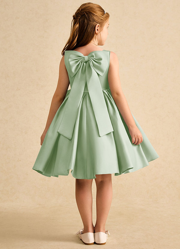 Azazie Jessie Flower Girl Dresses Dusty Sage A-Line Bow Matte Satin Dress image1